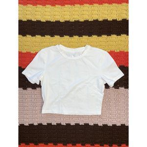 Basic White Spandex Crop T-Shirt, Size XS